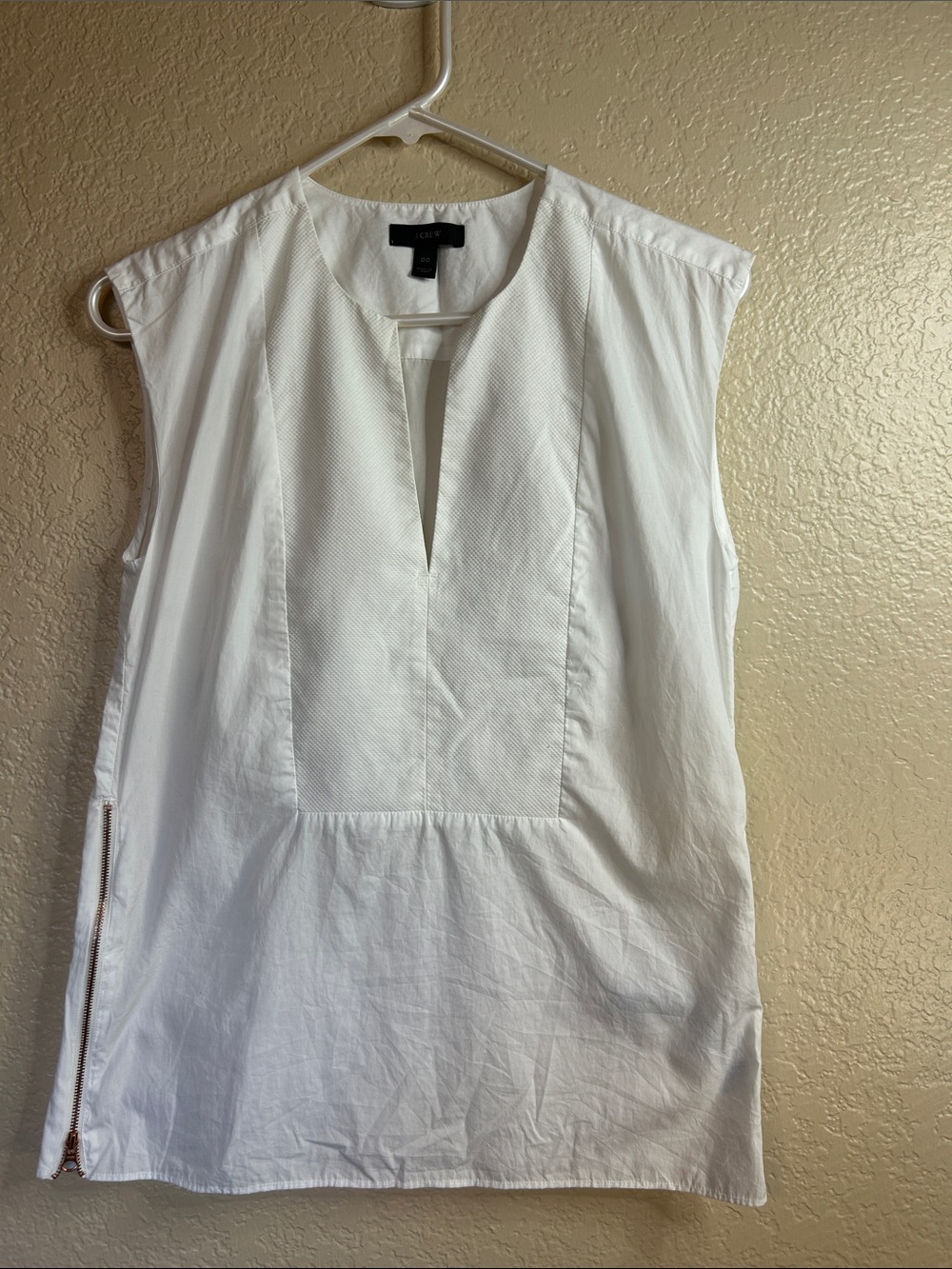 J.Crew  White Sleeveless V-Notch Tunic with Side Zip size 00